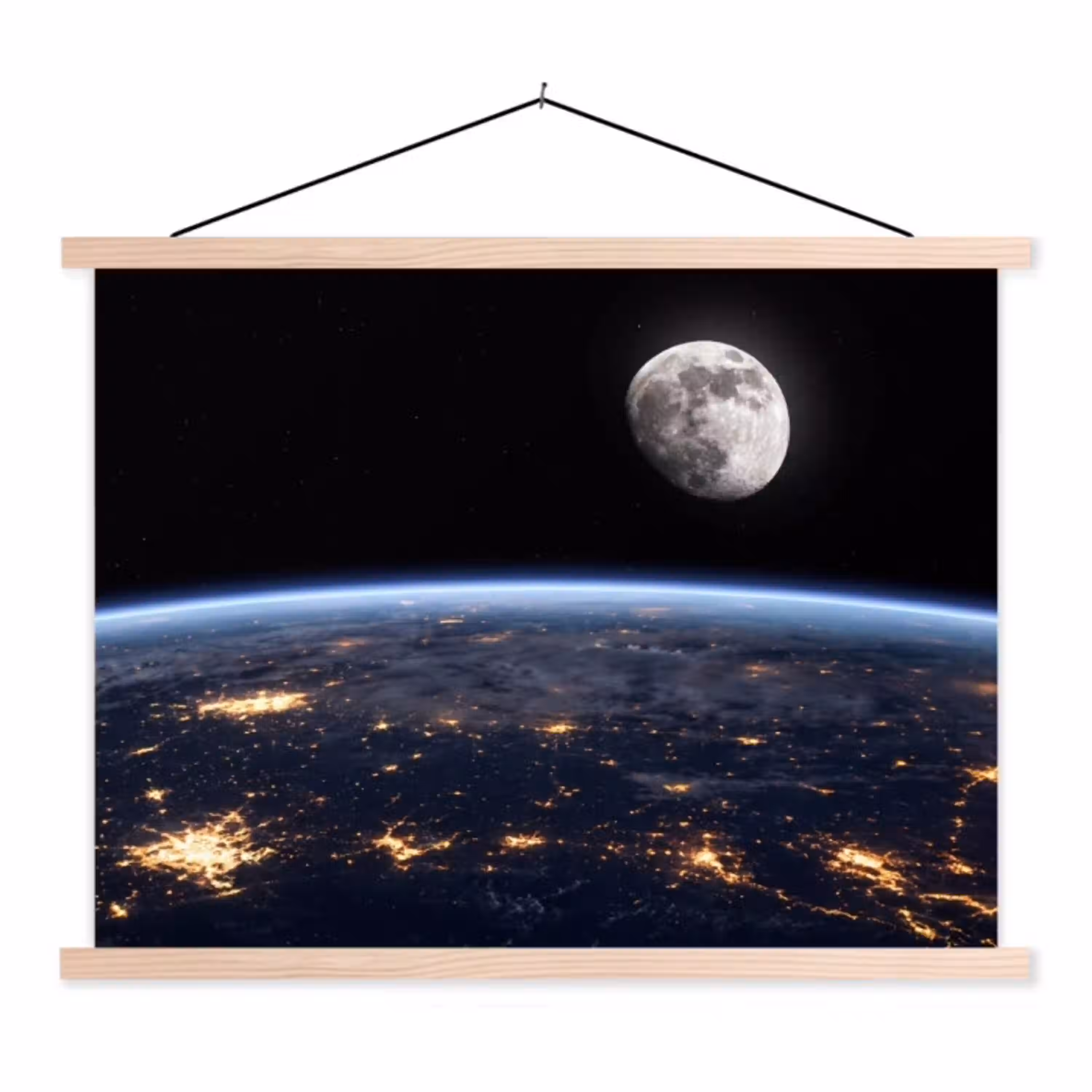Aarde - Nacht - Ruimte textielposter latten blank klein -3d