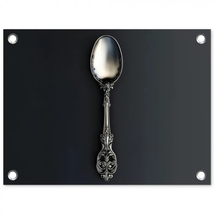 Lepel - Zilver - Metaal tuinposter los doek klein -3d