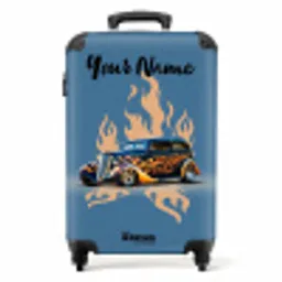 Zwarte auto met beige vlammen NBS - Handbagage koffer - Kinderen Unisex middel -productfoto_recht