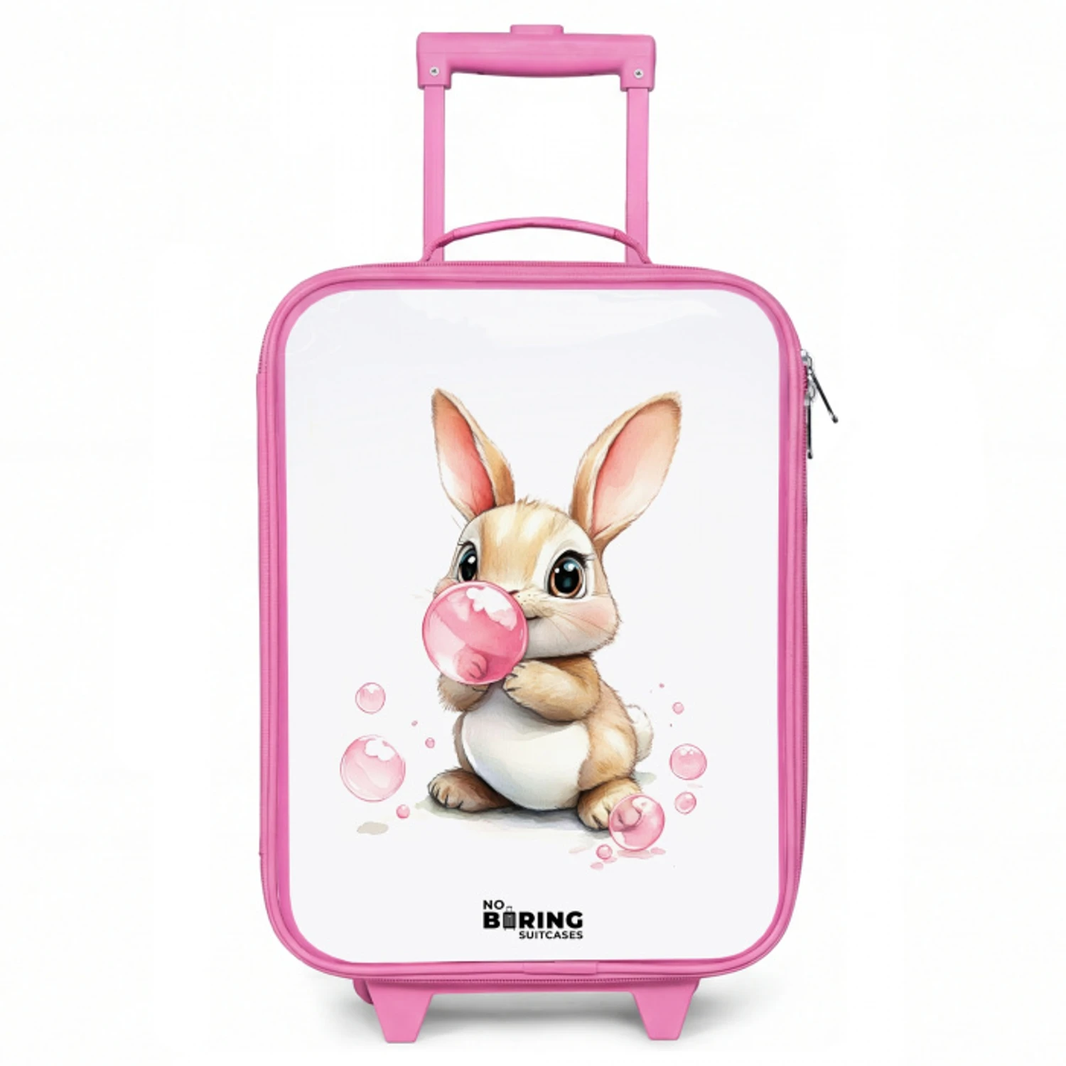 Bruin konijntje met roze bellen Kinderkoffer - Roze klein -3d