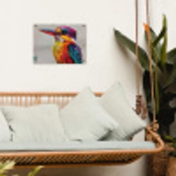 Ijsvogel - Paars - Penseelstreken - Kleurrijk tuinposter los doek klein -sfeer7