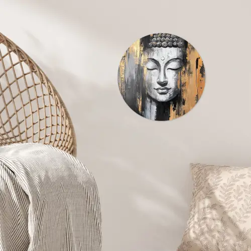 Boedhha - Penseelstreken - Goud - Abstract Wandcirkel behangsticker klein -sfeer4