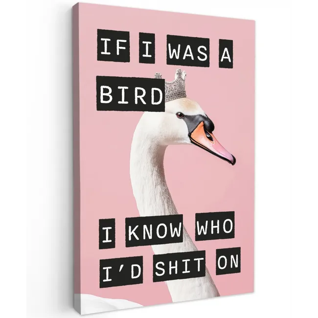 Zwaan - Vogel - Decoratie - Roze Tuinposter op houten frame 2 cm dik klein -3d