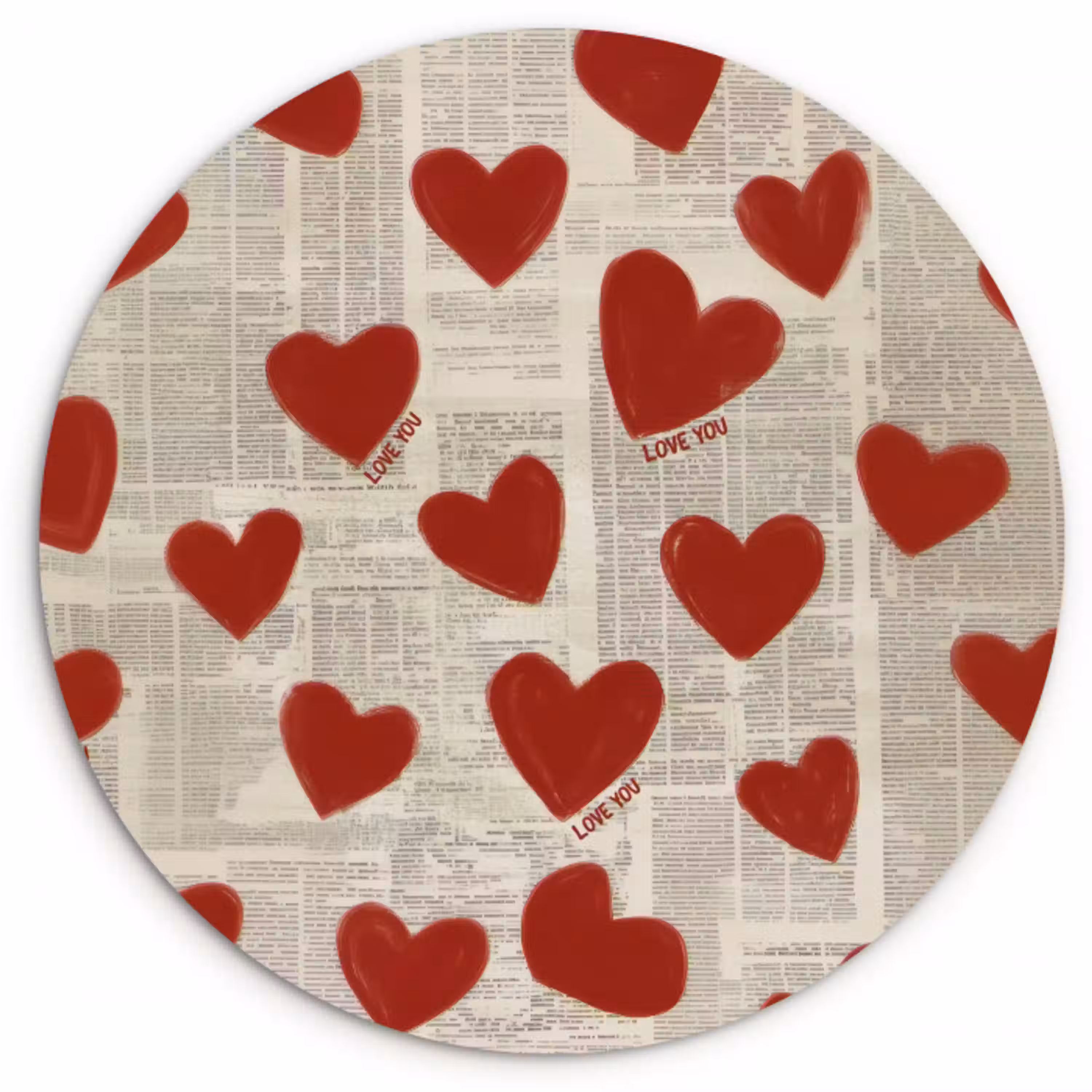 Hartjes - Krant - Loveyou Wandcirkel plexiglas klein -3d
