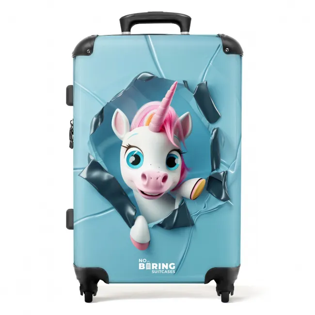 Witte eenhoorn komt door blauw plastic NBS - Medium koffer - Kinderen Unisex middel -productfoto_recht