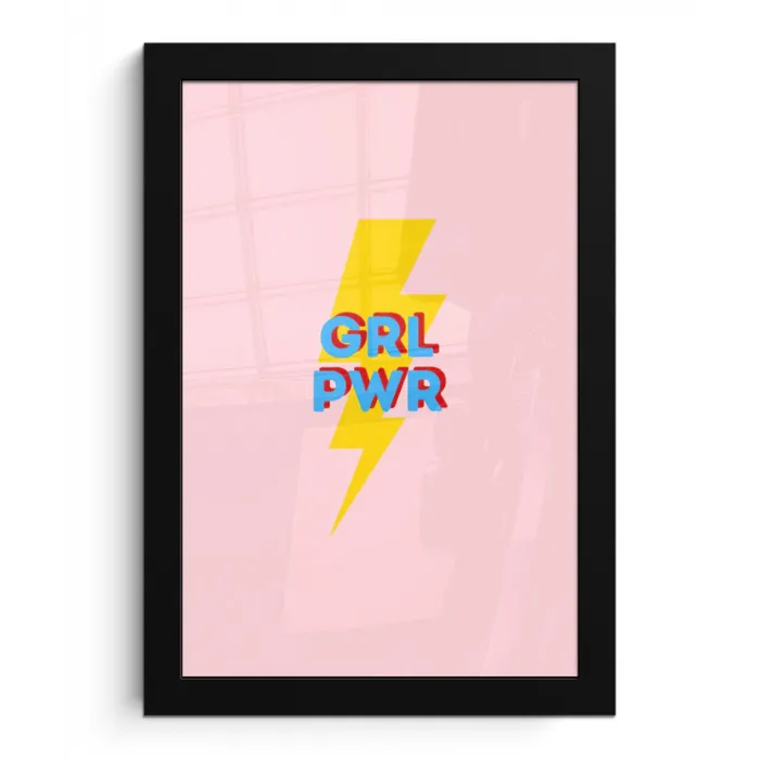Grl pwr - Bliksem - Roze fotolijst zwart zonder passe partout klein -3d
