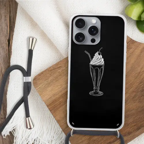 Ijscoupe - Kers - Krijtstijl - Slagroom Hoesje iPhone 16 Pro Max met koord klein -sfeer4