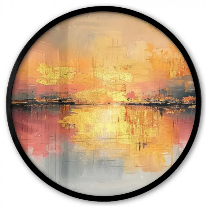 Modern - Abstract - Goud - Roze Fotolijst rond zonder passe partout klein -3d
