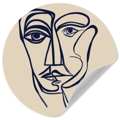 Minimalistisch - Lijnillustratie - Beige - Donkerblauw Wandcirkel behangsticker klein -3d
