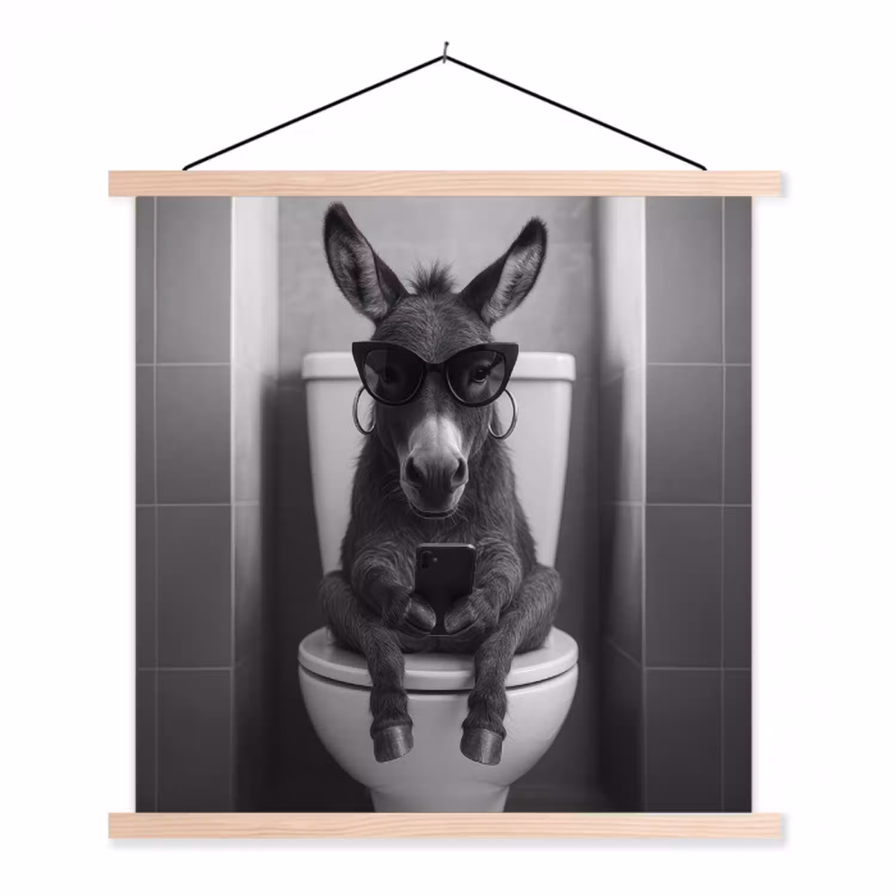 Ezel - Telefoon - Toilet - Zwart - Wit textielposter latten blank klein -3d