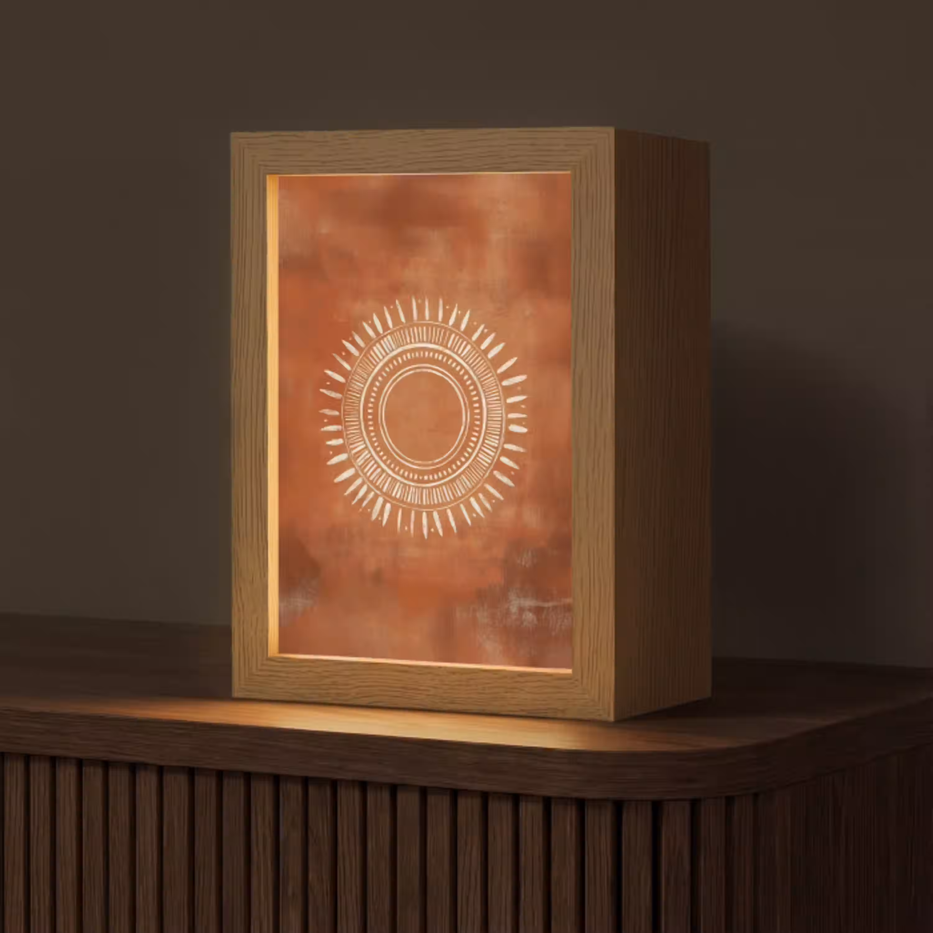 Abstract - Lijnen - Zonnestralen - Roodbruin Light Box met kabel (Tafellamp) klein -z3d_website