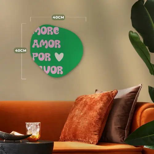 Amor - Valentijn - Groen - Tekst Wandcirkel Organisch Forex 3mm klein -sfeer3