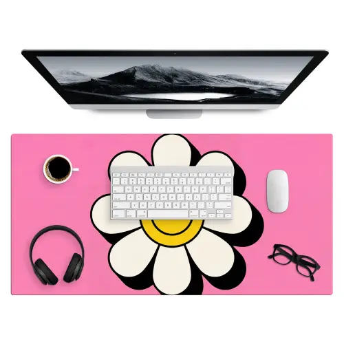 Smiley - Bloem - Roze Muismat XXL klein -3d