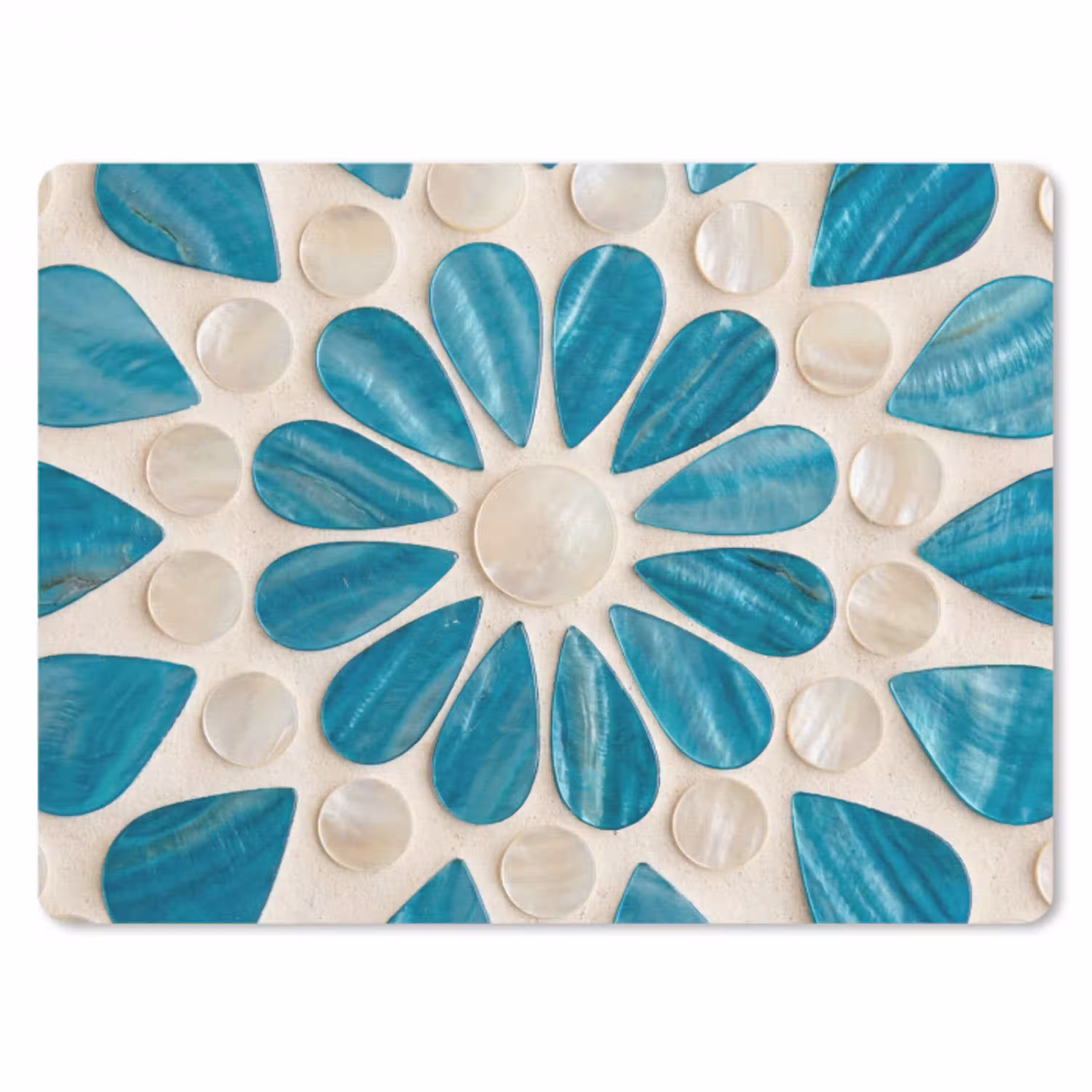Patroon - Mozaïek - Schelpen - Abstract - Turquoise muismat rubber klein -3d