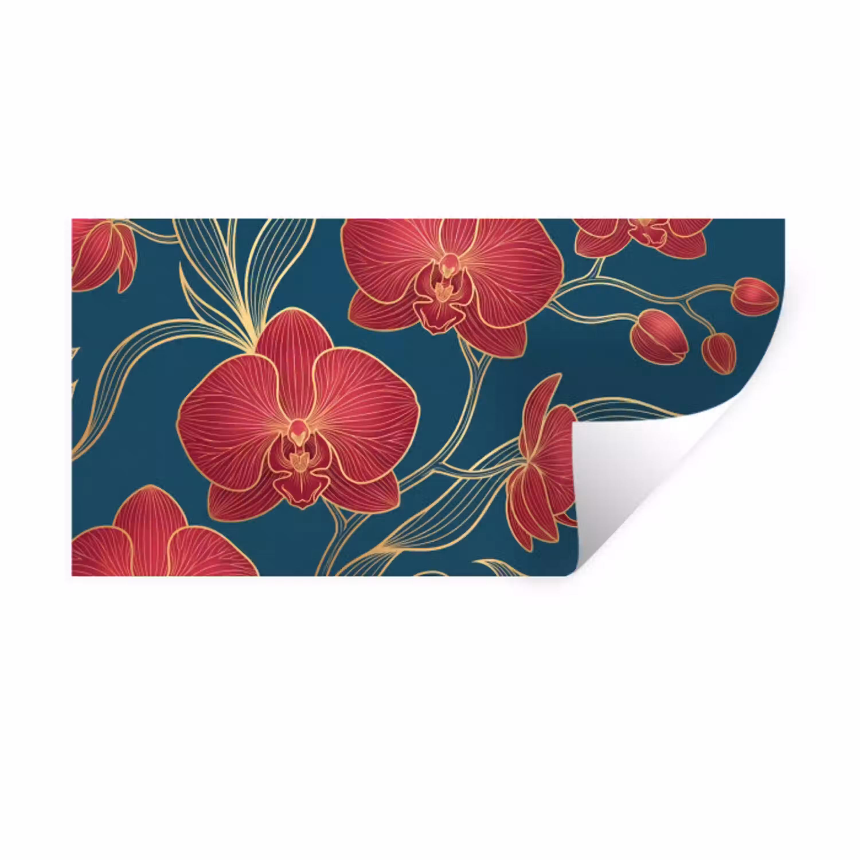 Bloemen - Rood - Goud Muursticker klein -3d