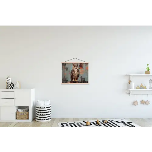 Geschilderd - Abstract - Uil - Bruin textielposter latten blank klein -kinderkamer