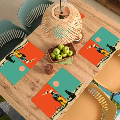 Retro - Jongen - Hond - Rood - Groen Placemat vinyl groot -zzsfeer5_Kitchenyeah-website