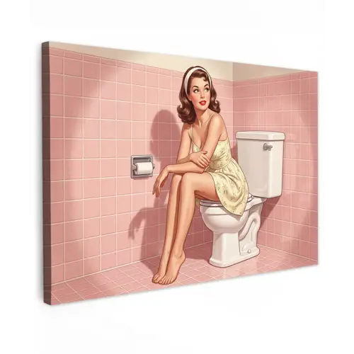 Roze - Retro - Vrouw Tuinposter op houten frame 2 cm dik klein -3d