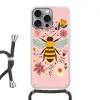 Bij - Geel - Bloemen - Kleurrijk Hoesje iPhone 16 Pro Max met koord klein -3d