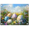 Grasveld - Eieren - Bloemen tuinposter los doek klein -3d