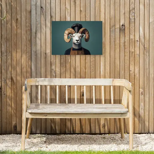 Geit - Hoorns - Kokskleding Tuinposter op houten frame 2 cm dik klein -sfeer4