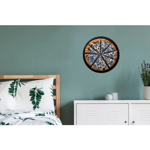 Pizza - Eten - Delftsblauw Wandcirkel aluminium klein -slaapkamer