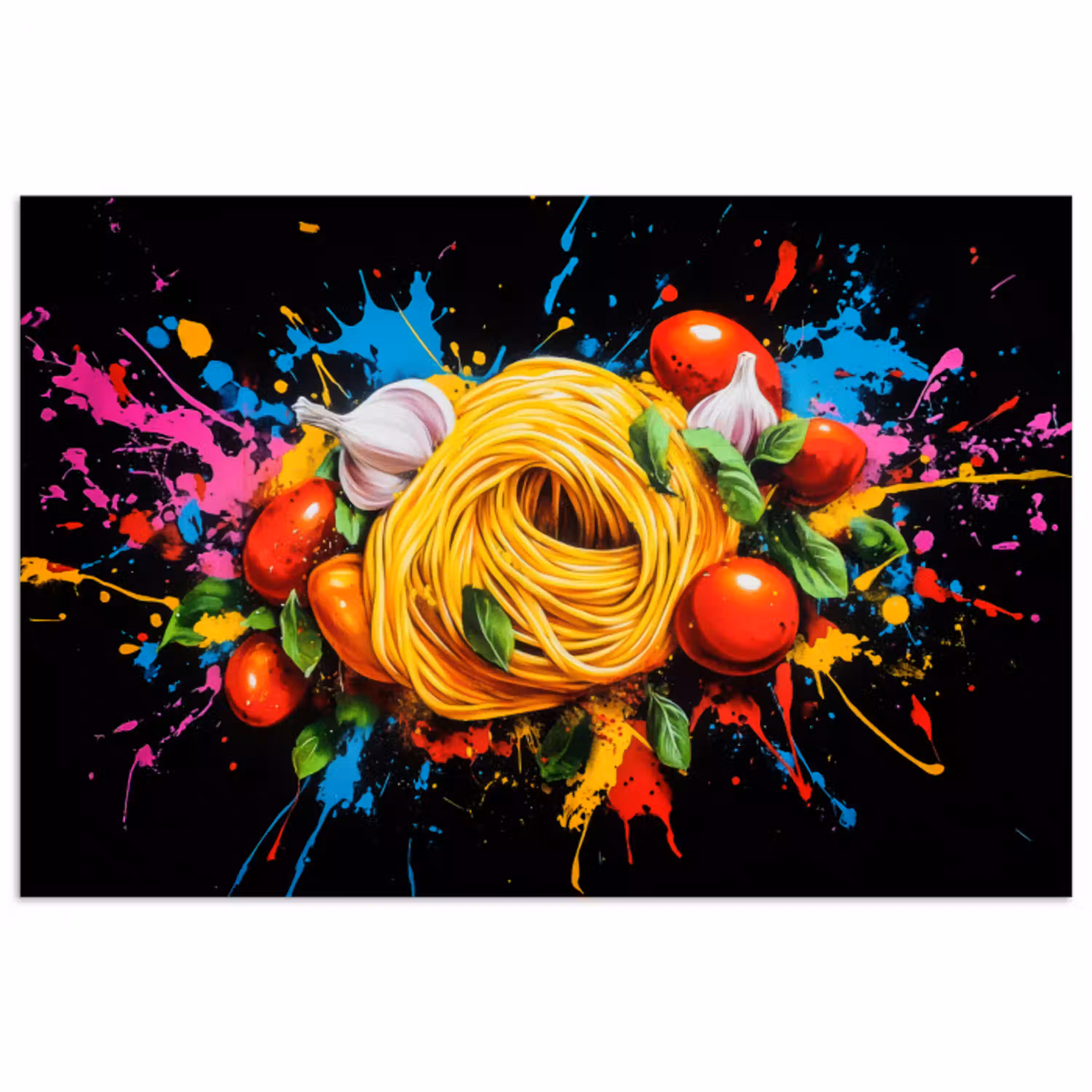 Spaghetti - Graffiti - Verf - Kleurrijk - Eten - Modern poster papier klein -3d