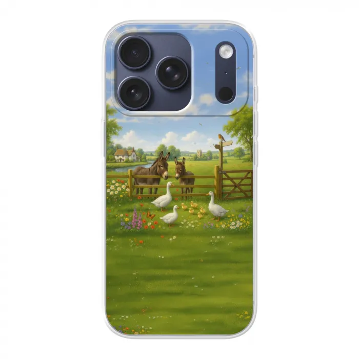 Ezels - Ganzen - Kleurrijk Telefoonhoesje iPhone 17 Pro klein -3d