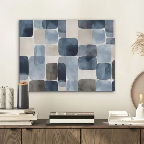 Patroon - Blauw - Vierkanten PET vilt klein -sfeer1