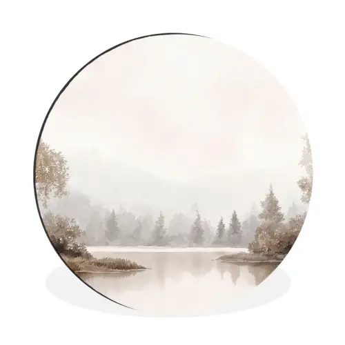 Rivierlandschap - Minimalistisch - Aardetinten Wandcirkel aluminium klein -3d
