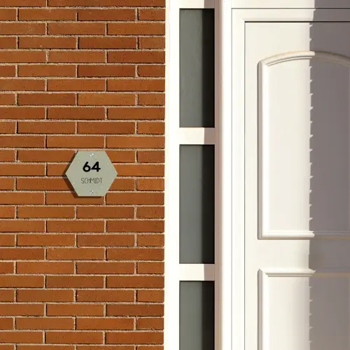 Olijfgroen met stippen - Modern Naambord Hexagon klein -sfeer3-hexagon-XS