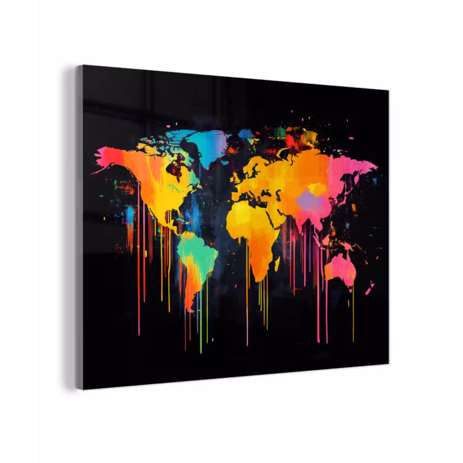 Glas schilderij - Wereldkaart - Verf - Kleurrijk - Graffiti - Wereld
