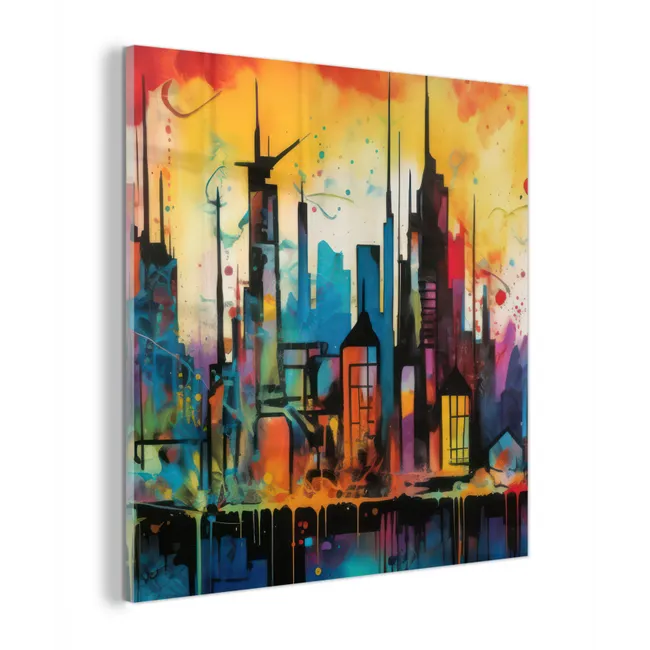 Neon Skyline - Graffiti - Kleurrijk - Gebouwen plexiglas 5mm klein -z3d