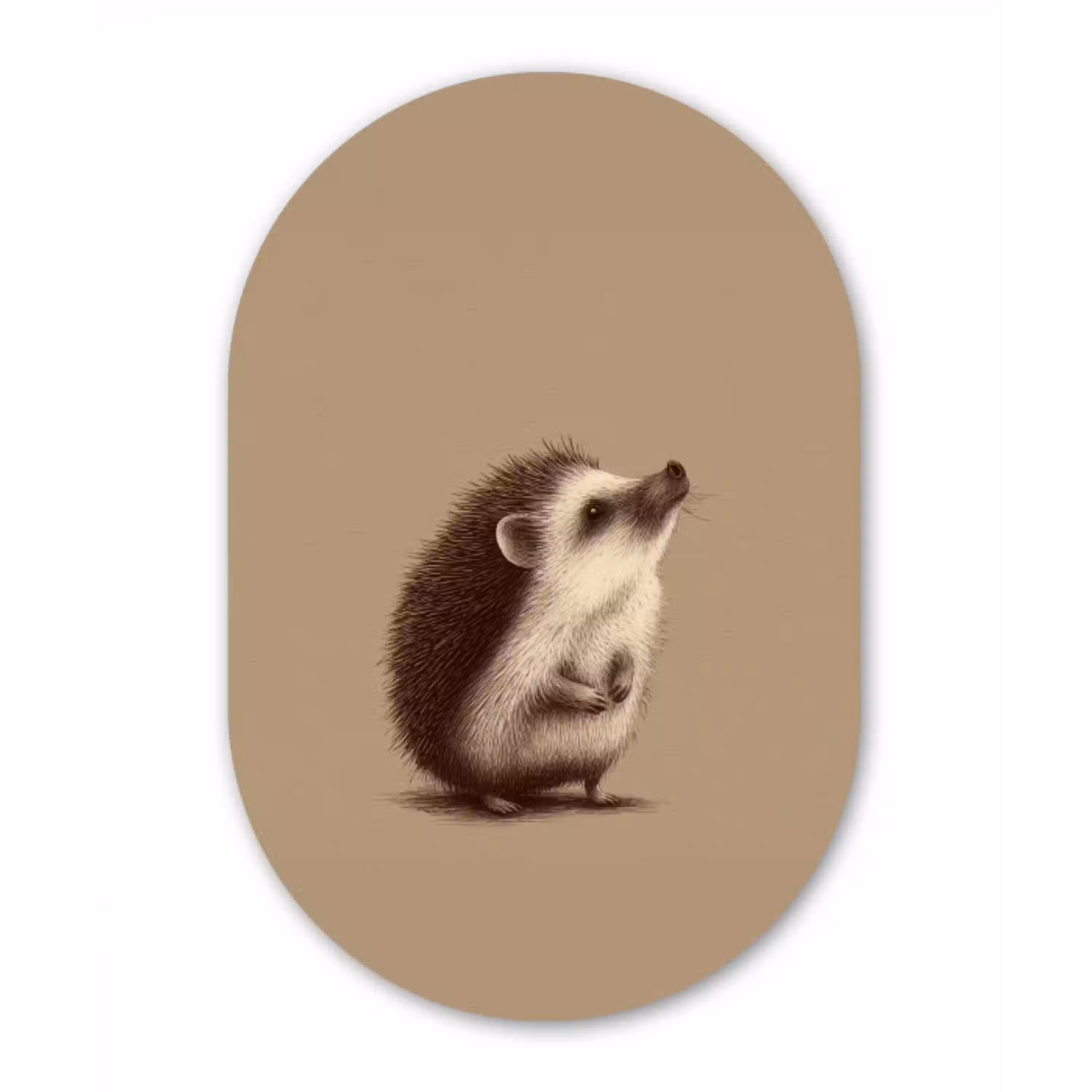 Egel - Snuitje - Bruin - Stekels Wandcirkel Ovaal Glas middel -3d