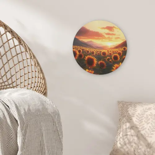 Zonnebloemen - Zonsondergang - Landschap Akoestische PET Vilt - Rond klein -sfeer4