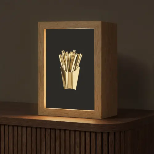 Friet - Goud - Chrome - Eten Light Box met kabel (Tafellamp) klein -z3d_website
