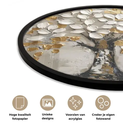 Boom - Beige - Grijs - Goud - Abstract Fotolijst rond zonder passe partout klein -closeup_NL