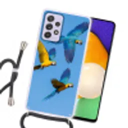 Papagaai - Vliegen - Blauw - Geel Hoesje Samsung Galaxy A52 5G met koord klein -sfeer1