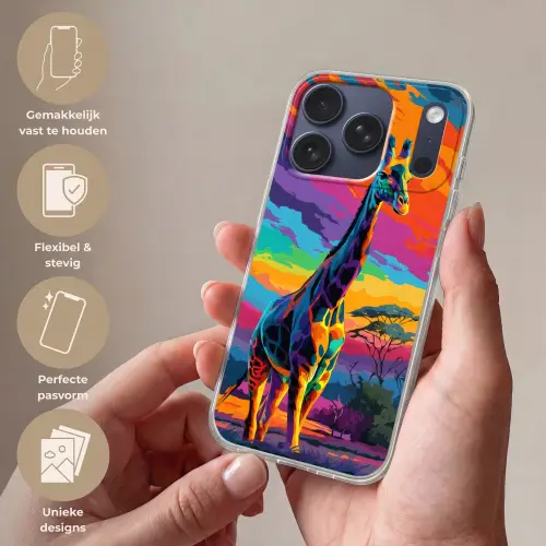 Giraffe - Savanna - Lucht - Gekleurd Telefoonhoesje iPhone 17 Pro klein -sfeer3_NL