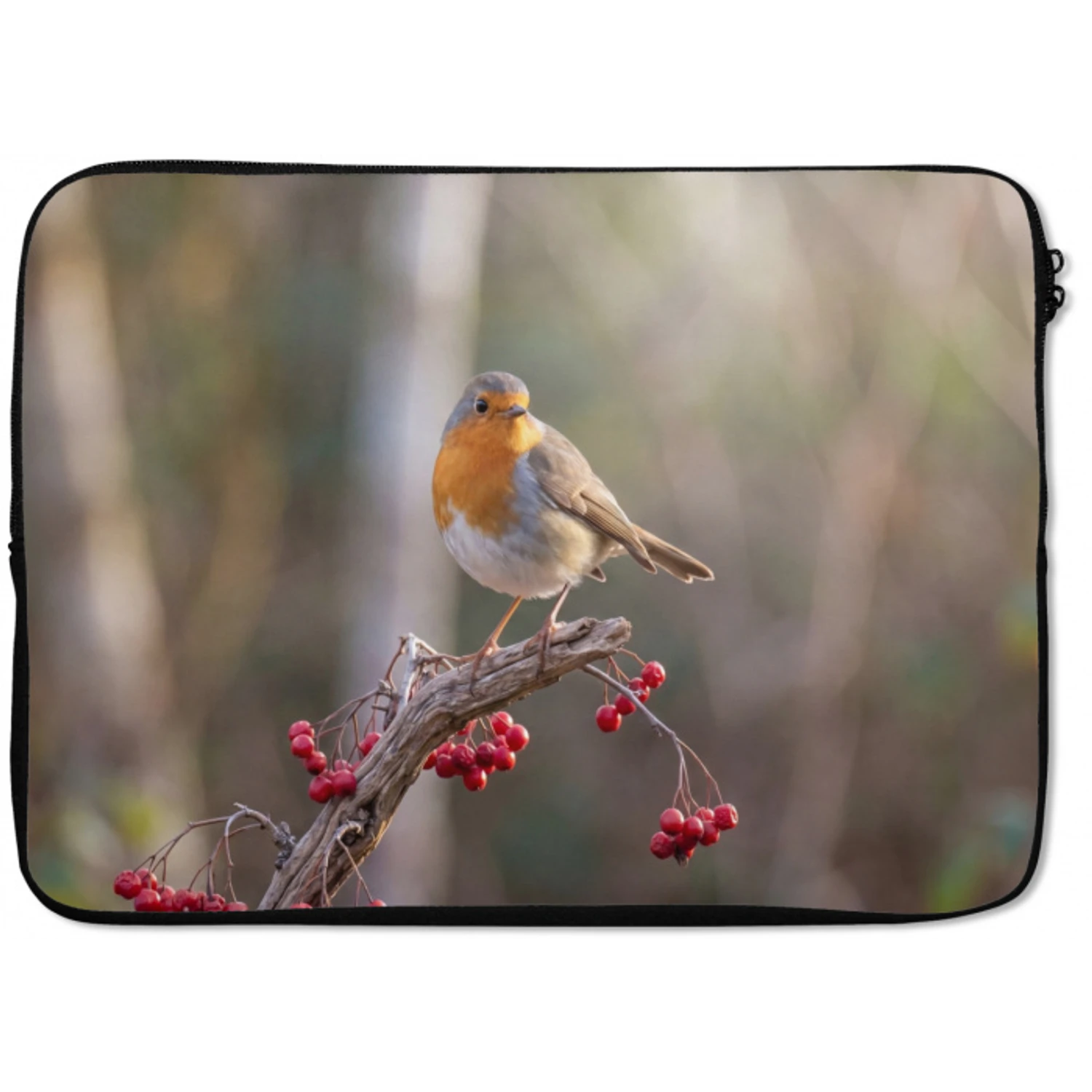 Roodborst - Tak - Bessen - Natuur laptophoes neopreen klein -zkaufland3dotto