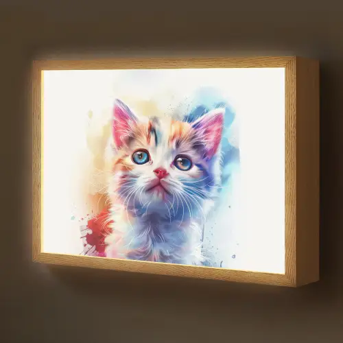 Kat - Portret - Kleuren - Verf - Wit Light Box met batterij (Wandlamp kind) middel -z3d_website