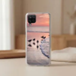 Meeuwen - Strand - Zee - Roze Telefoonhoesje Samsung Galaxy A12 klein -sfeer2