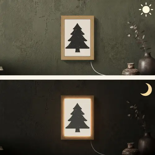 Kerstboom - Zwarte kerstboom - Boom - Japandi Light Box met kabel (Wandlamp) klein -sfeer3