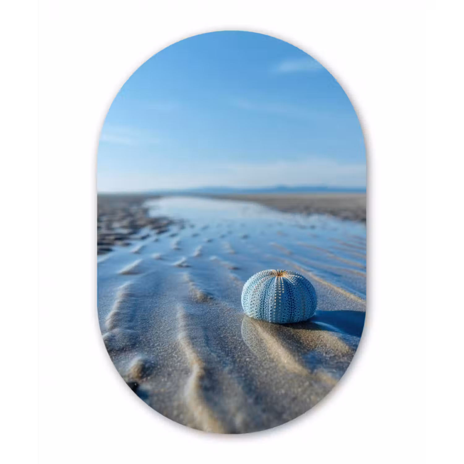 Glasbild Oval - Strand - Schild - Wasser - Blau