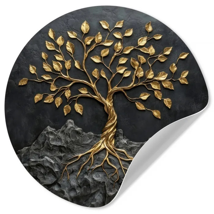 Bladeren - Goud - Boom - Rots Wandcirkel behangsticker klein -3d