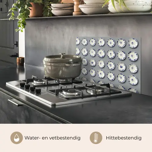 Borden - Bloemen - Blauw - Wit keuken achterwand spatscherm klein 900 -usp_NL