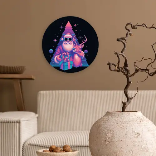 Retro - Kerstman - Rendieren - Kerstboom Wandcirkel kunststof plaat 5mm dik klein -sfeer1