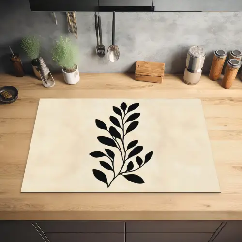 Minimalistisch - Tak - Bladeren - Zwart Inductie beschermer vinyl 3mm klein -sfeer5