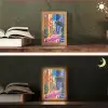 Geel - Blauw - Oranje - Huis Light Box met kabel (Tafellamp) klein -sfeer3