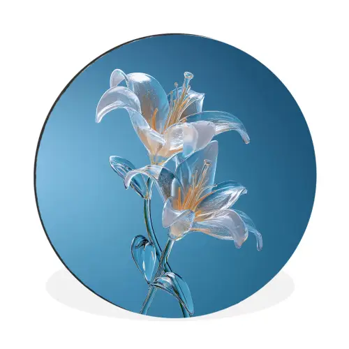 Lelies - Blauw - Glazen Wandcirkel aluminium klein -3d